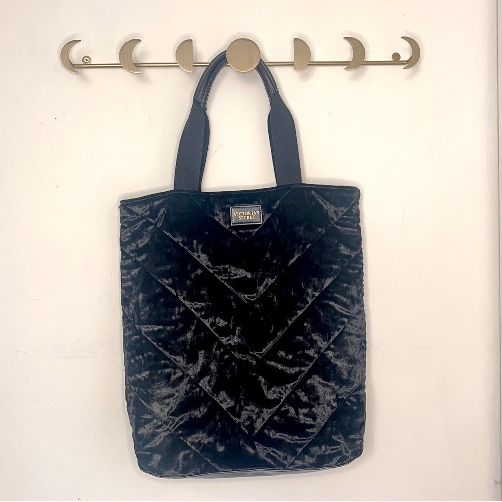 Victorias Secret black velvet quilted tote bag